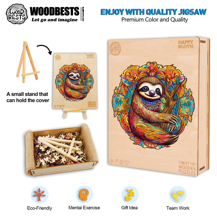 Happy Sloth Wooden Jigsaw Puzzle-Woodbests