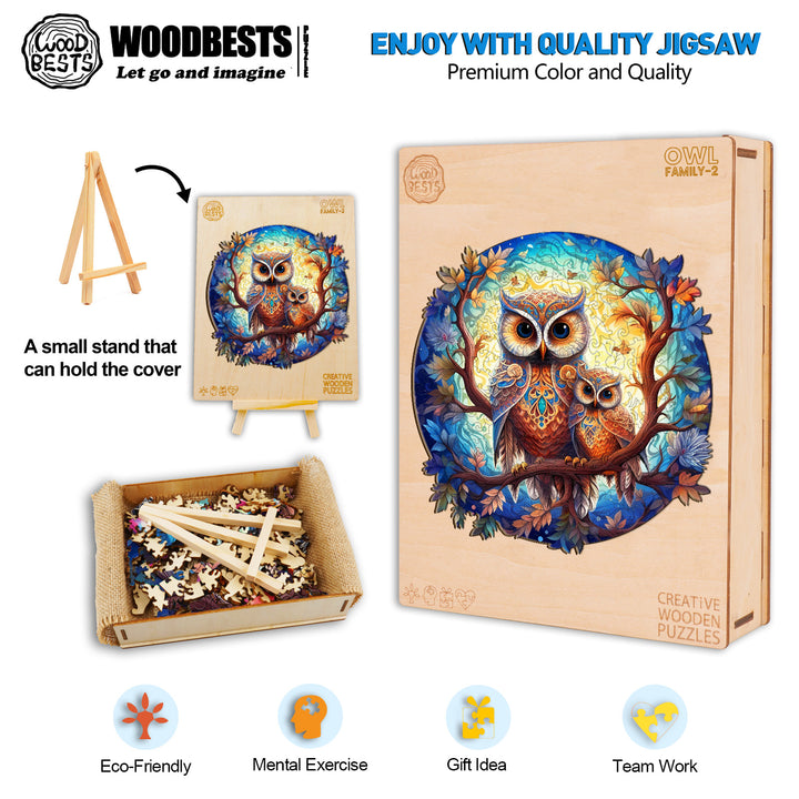 Owl Family-2 Wooden Jigsaw Puzzle-Woodbests