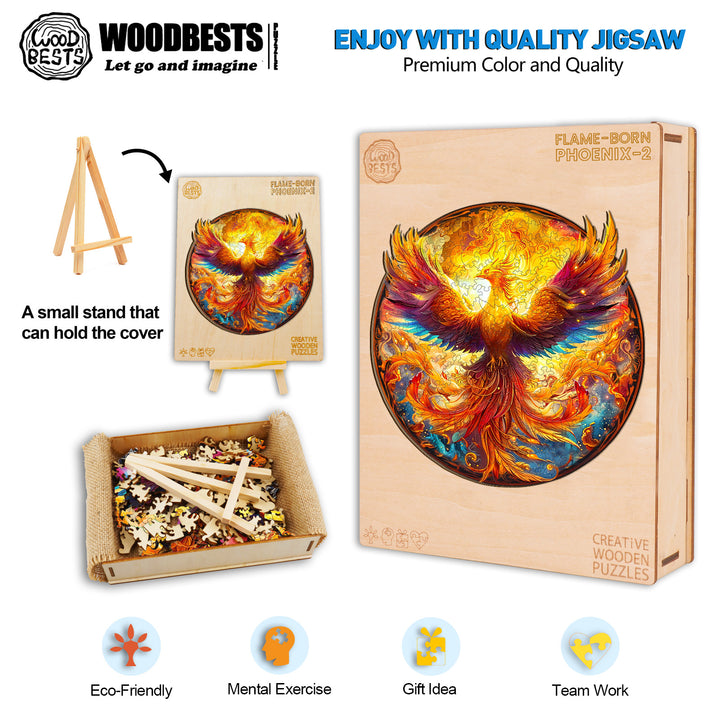 Flame-born Phoenix-2 Wooden Jigsaw Puzzle-Woodbests