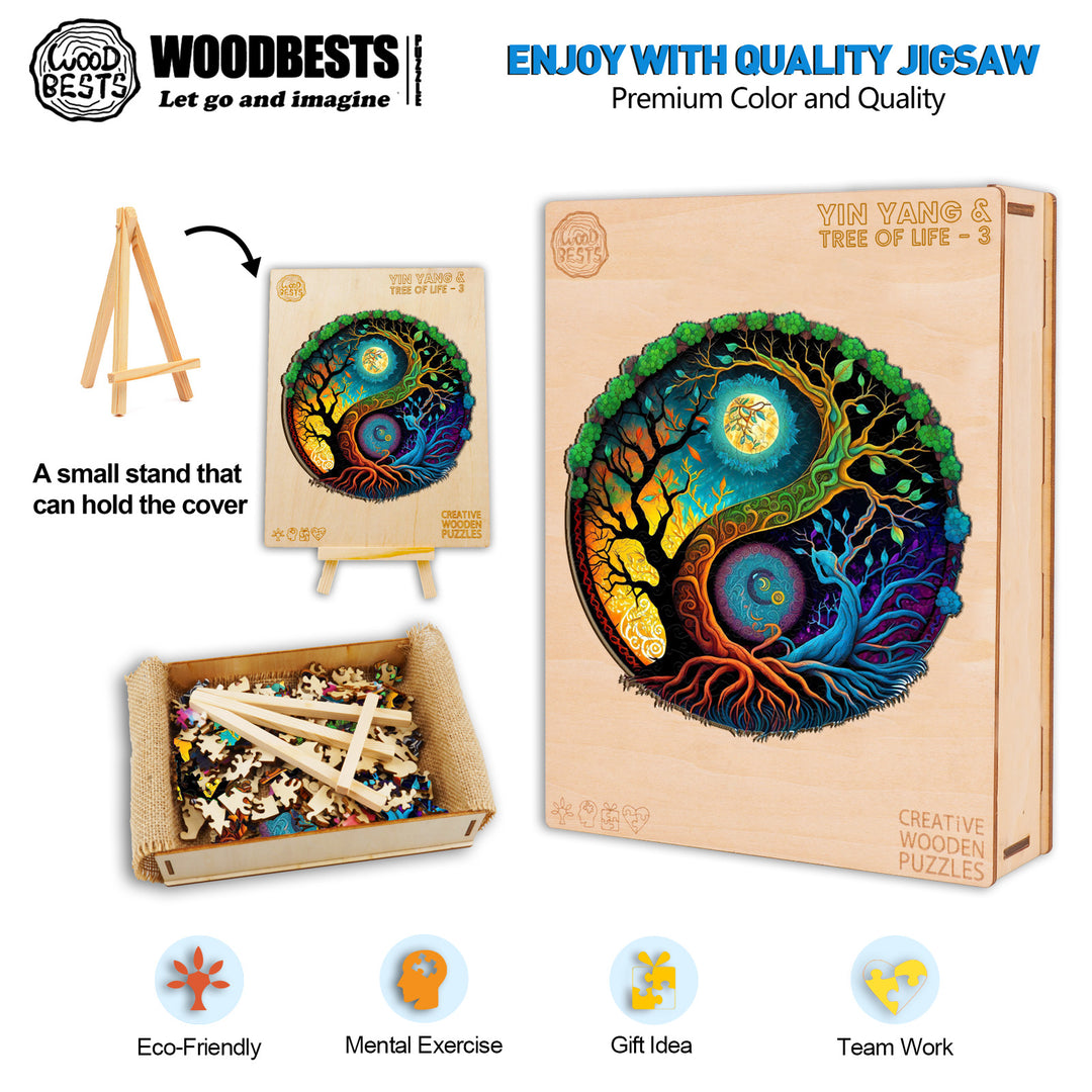 Yin Yang & Tree of Life - 3 Wooden Jigsaw Puzzle-Woodbests