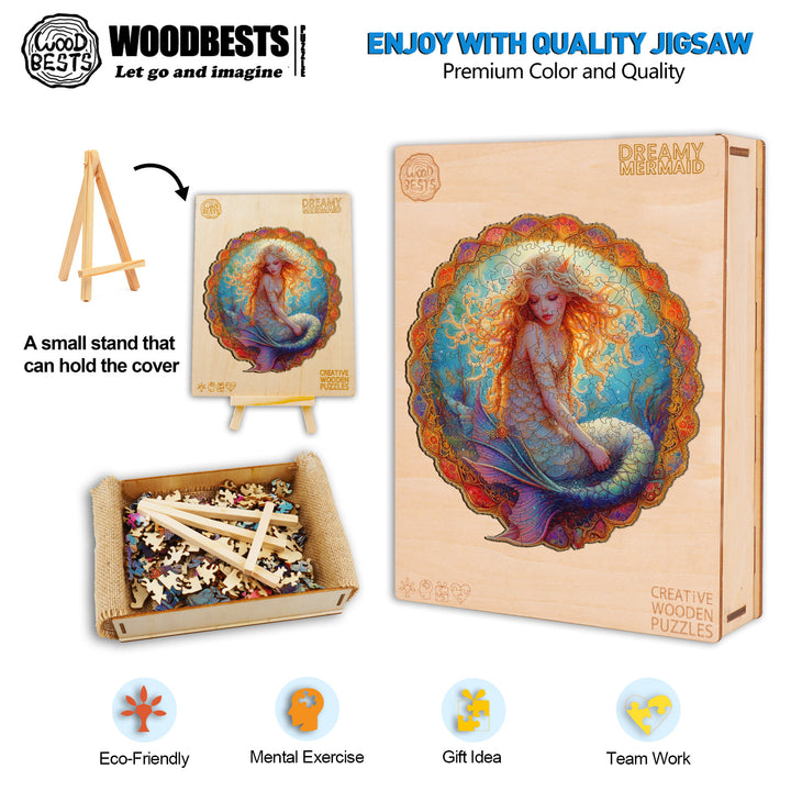 Dreamy Mermaid Wooden Jigsaw Puzzle-Woodbests