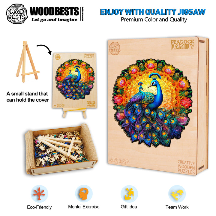 Peacock Family Wooden Jigsaw Puzzle-Woodbests