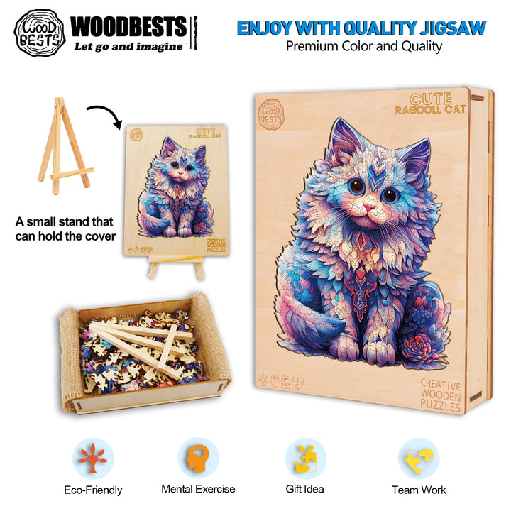 Cute Ragdoll Cat Wooden Jigsaw Puzzle-Woodbests
