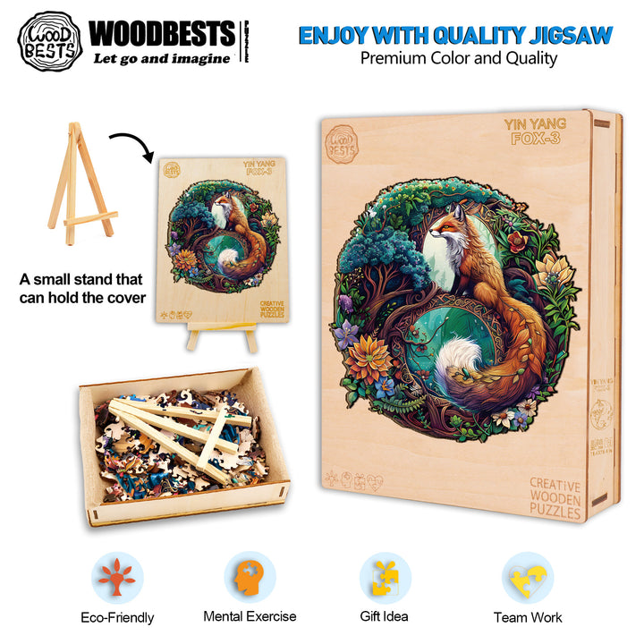 Yin Yang Fox-3 Wooden Jigsaw Puzzle-Woodbests