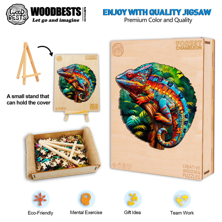 Forest Chameleon Wooden Jigsaw Puzzle-Woodbests