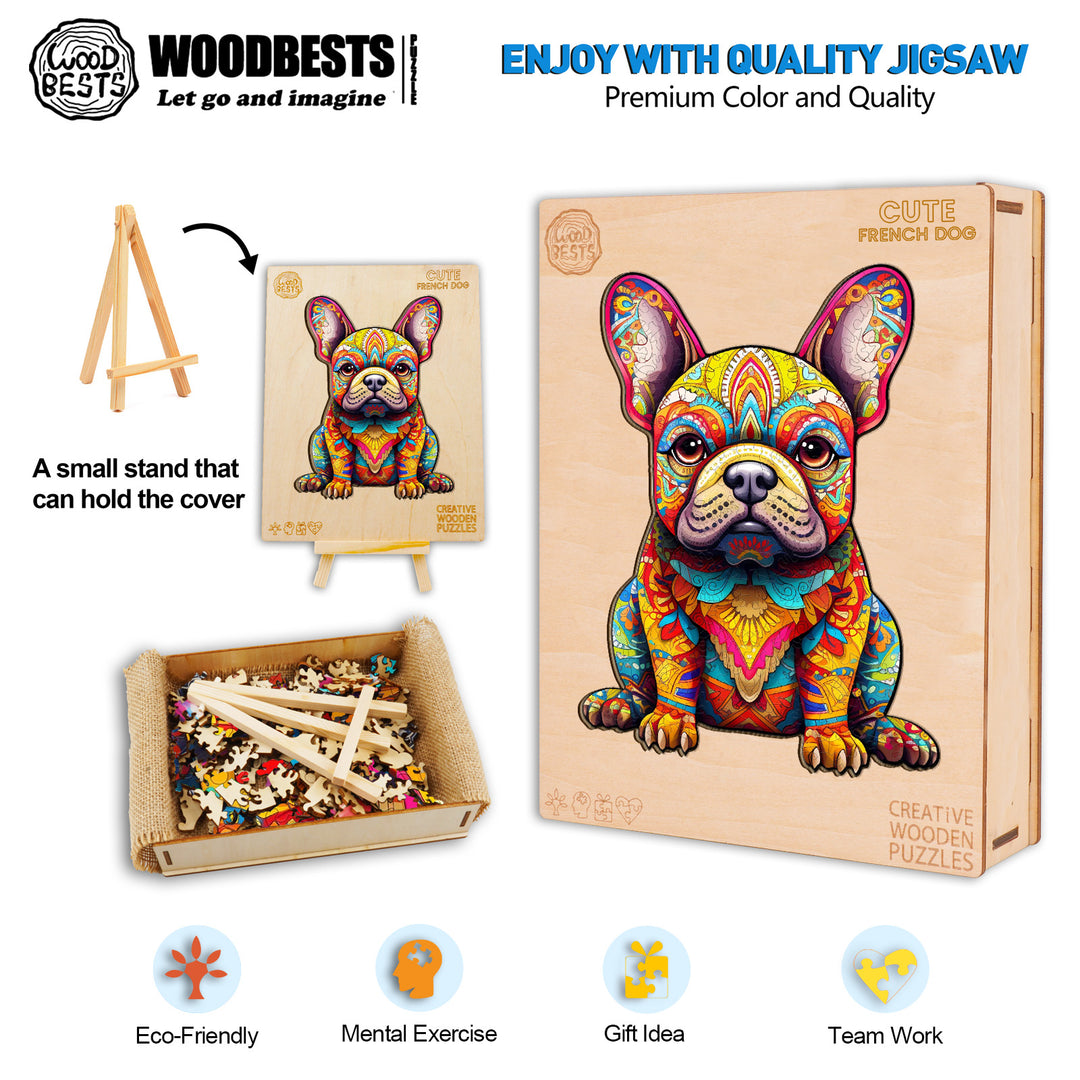 Cute French Dog Wooden Jigsaw Puzzle-Woodbests