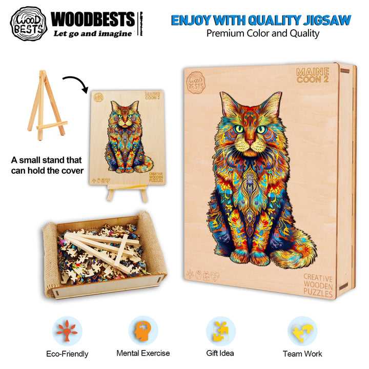 Maine Coon 2 Wooden Jigsaw Puzzle-Woodbests