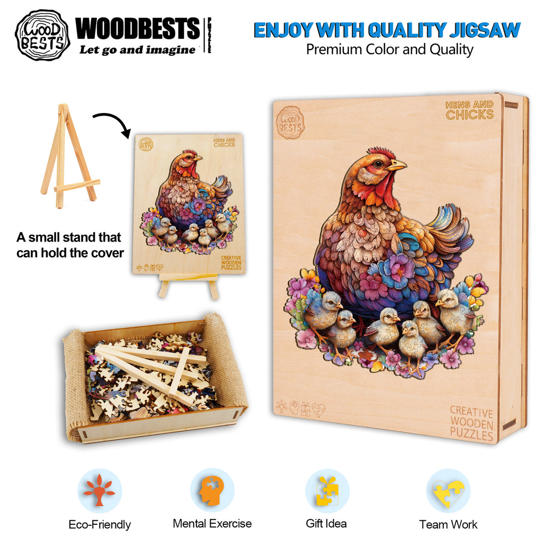 Hens And Chicks Wooden Jigsaw Puzzle-Woodbests