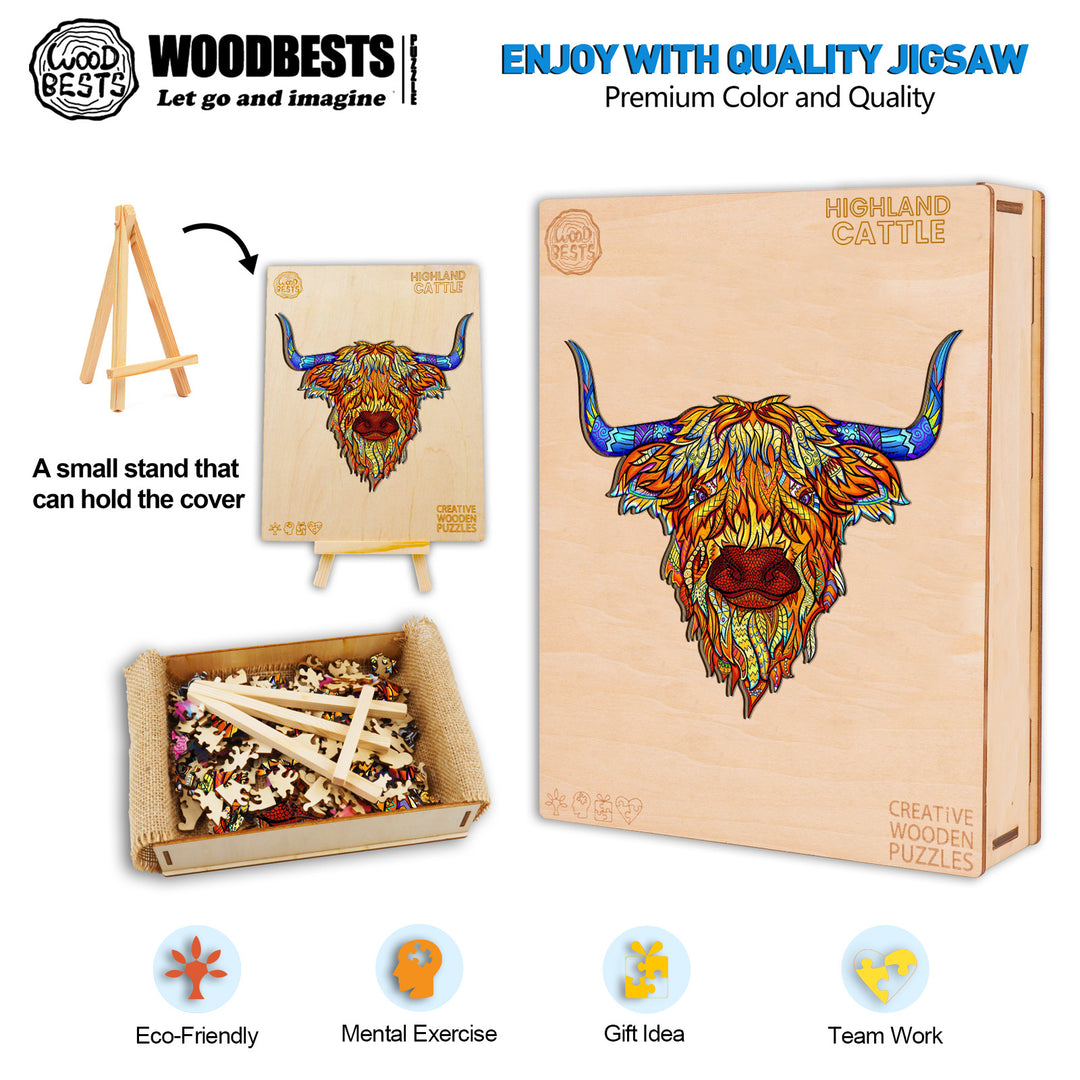 Highland Cattle Wooden Jigsaw Puzzle - Woodbests