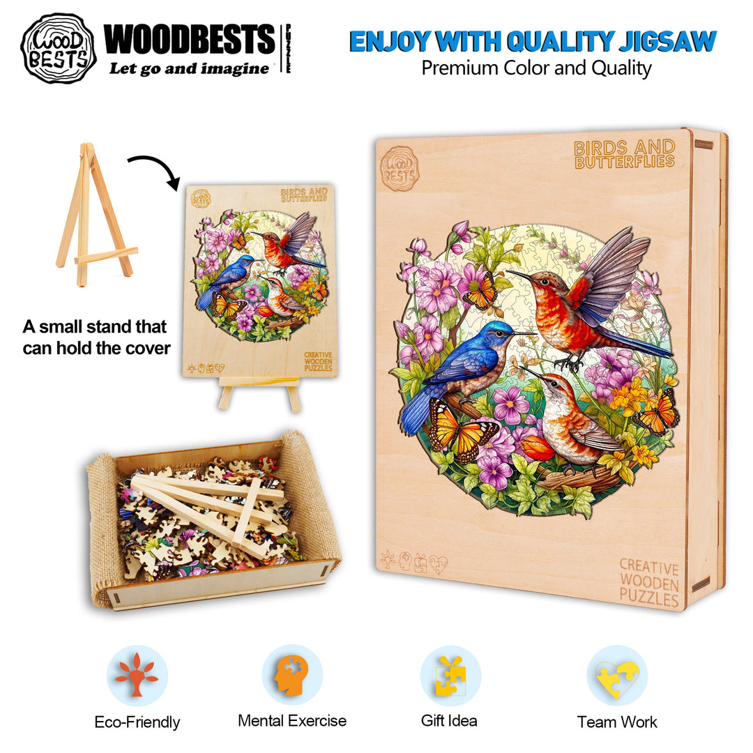 Birds And Butterflies Wooden Jigsaw Puzzle-Woodbests