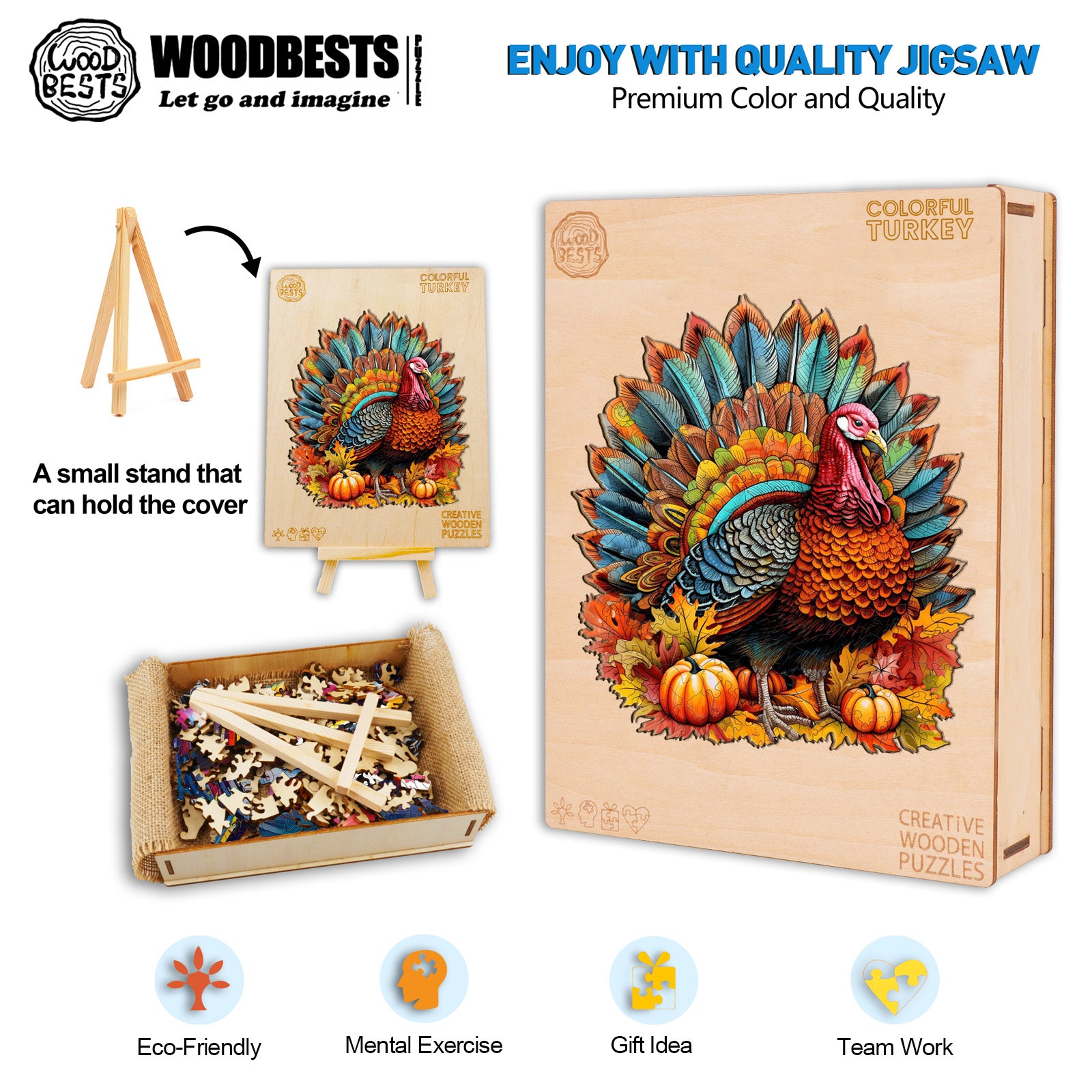 Colorful Turkey Wooden Jigsaw Puzzle-Woodbests