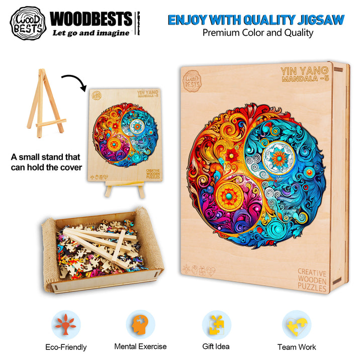 Yin Yang Mandala -5 Wooden Jigsaw Puzzle-Woodbests