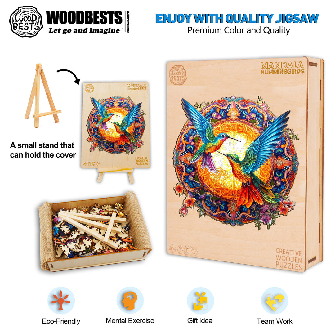 Mandala & Hummingbirds Wooden Jigsaw Puzzle-Woodbests