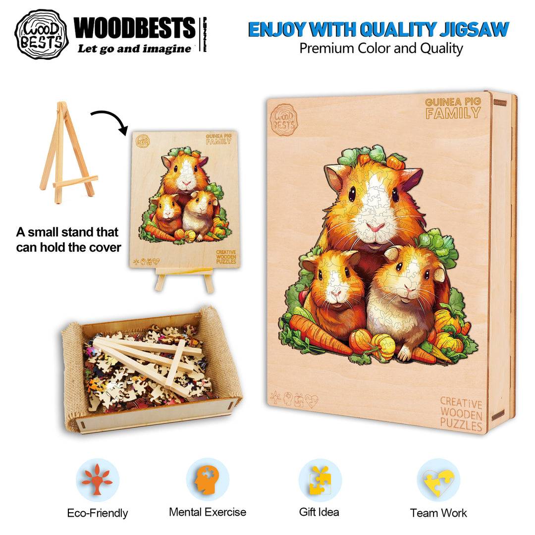 Guinea Pig Family Wooden Jigsaw Puzzle-Woodbests