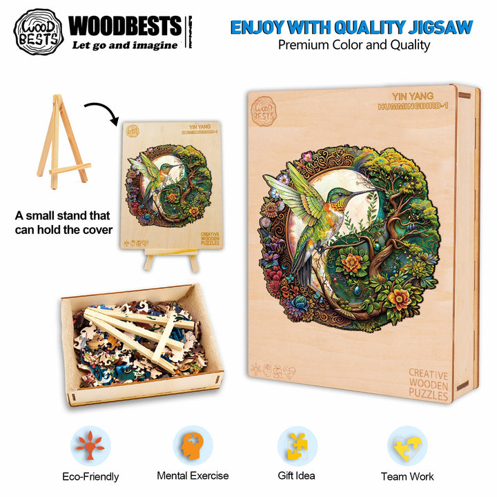 Yin Yang Hummingbird-1 Wooden Jigsaw Puzzle-Woodbests