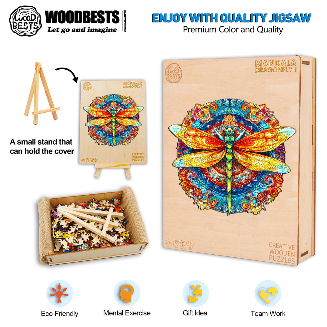 Mandala Dragonfly 1 Wooden Jigsaw Puzzle-Woodbests