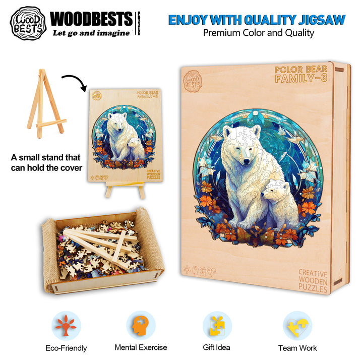 Polor Bear Family-3 Wooden Jigsaw Puzzle-Woodbests