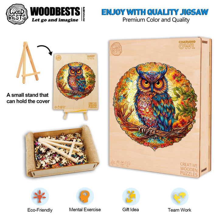 Charming Owl Wooden Jigsaw Puzzle-Woodbests
