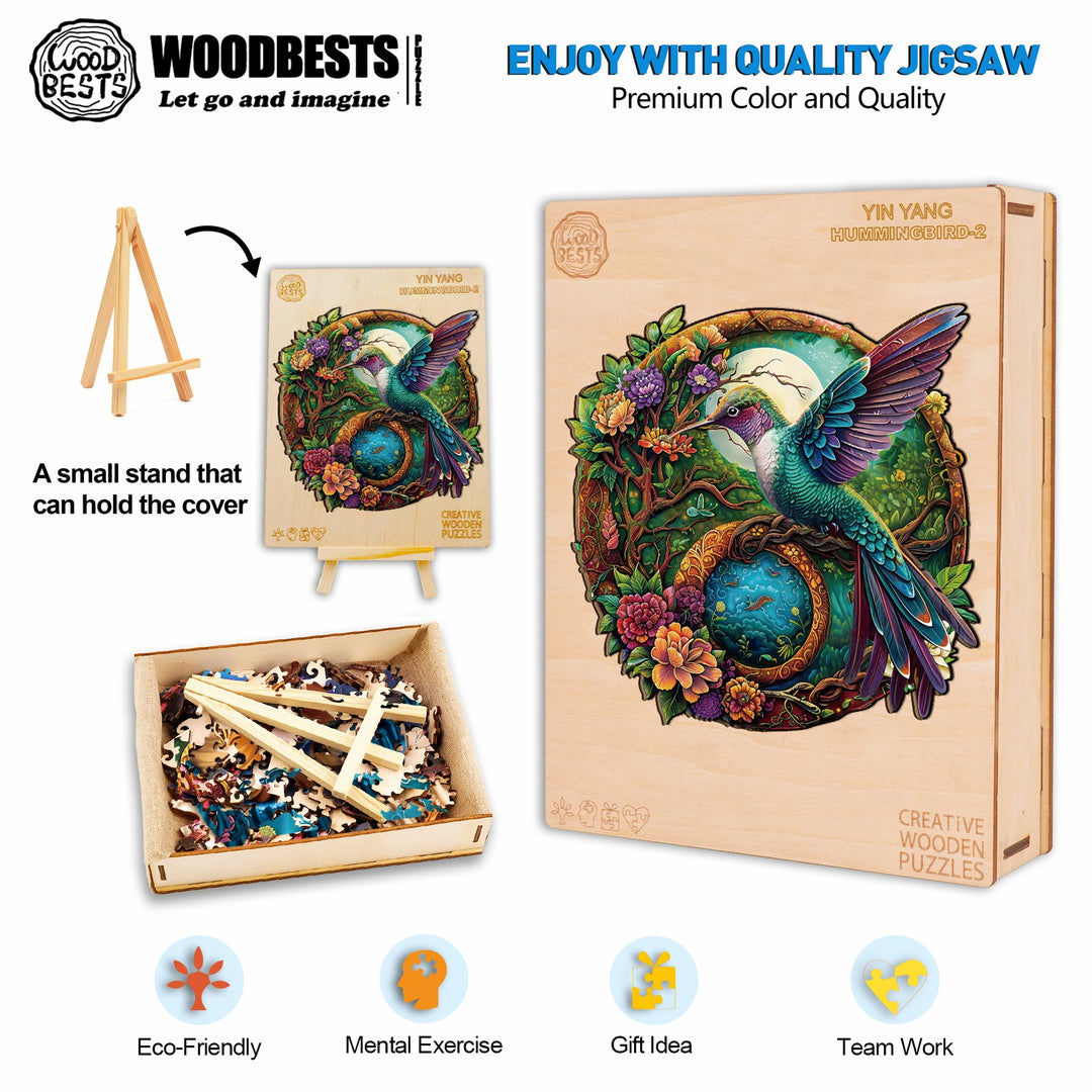 Yin Yang Hummingbird-2 Wooden Jigsaw Puzzle-Woodbests