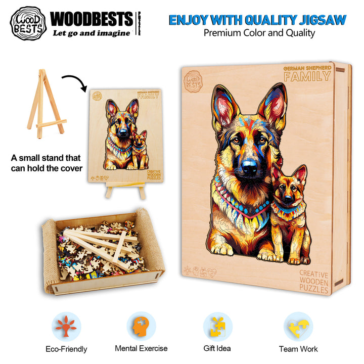 German Shepherd Family Wooden Jigsaw Puzzle-Woodbests