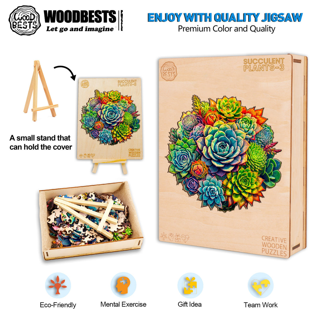 Succulent Plants-3 Wooden Jigsaw Puzzle-Woodbests