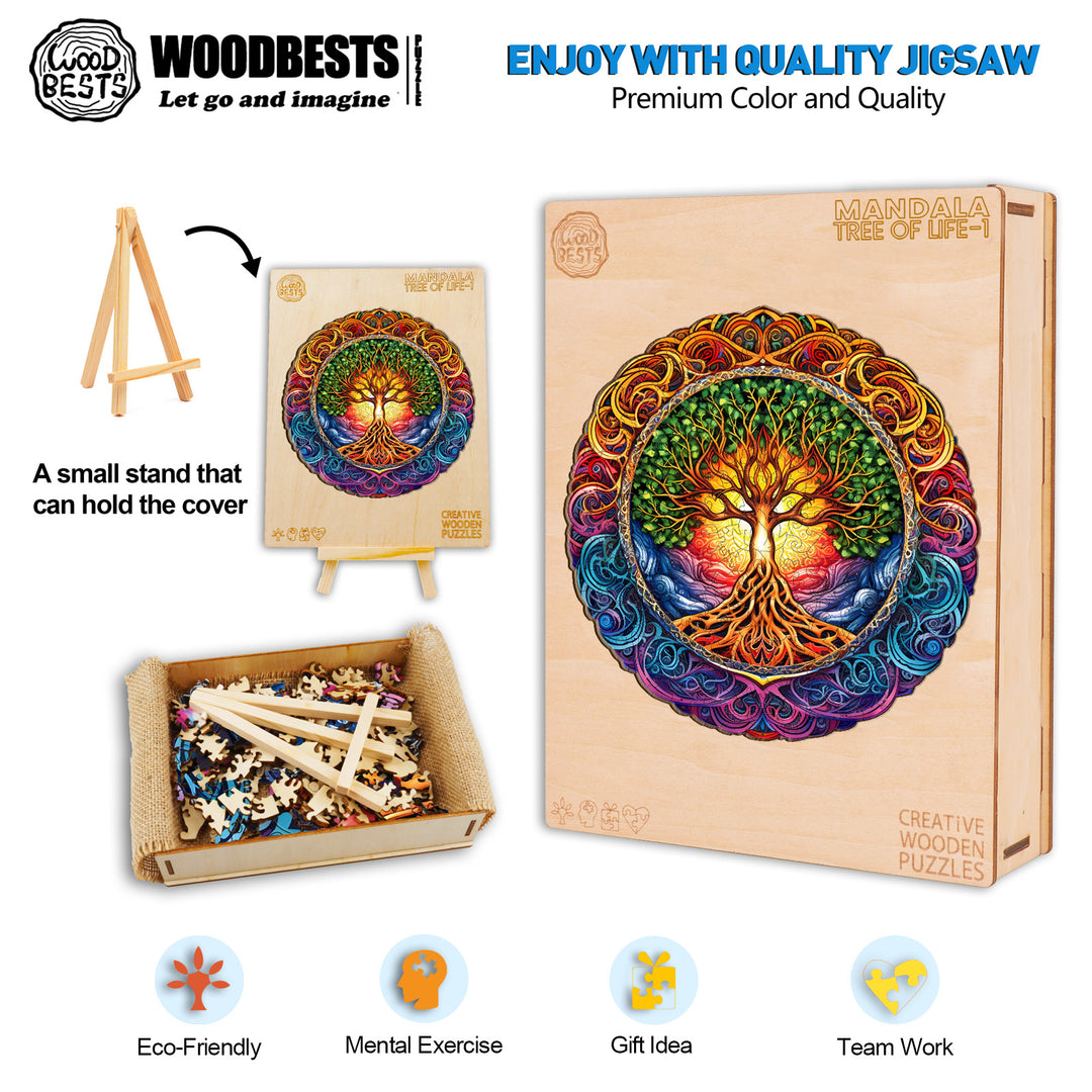Mandala Tree of Life-1 Wooden Jigsaw Puzzle-Woodbests