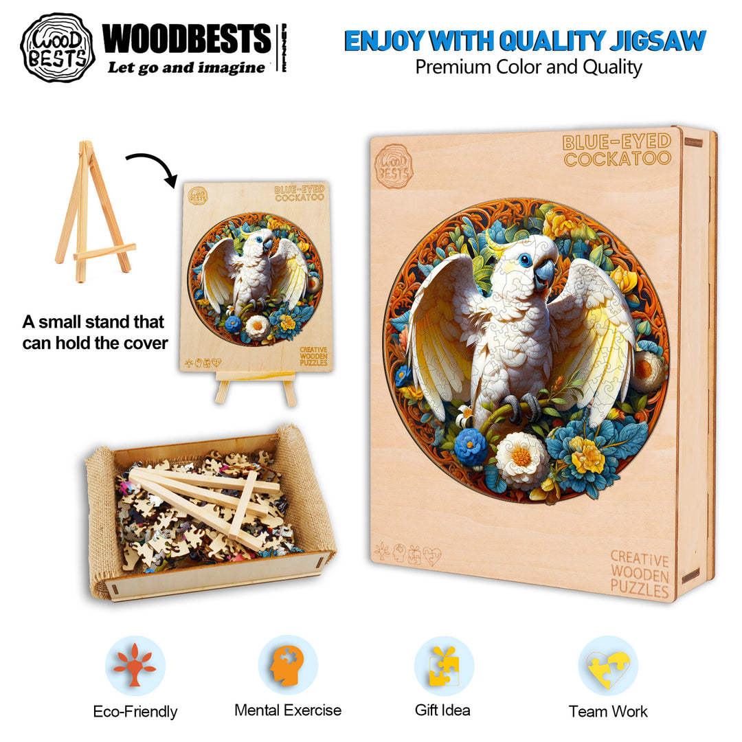 Blue-eyed Cockatoo Wooden Jigsaw Puzzle-Woodbests