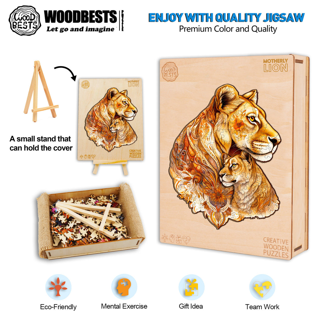 Motherly Lion Wooden Jigsaw Puzzle-Woodbests