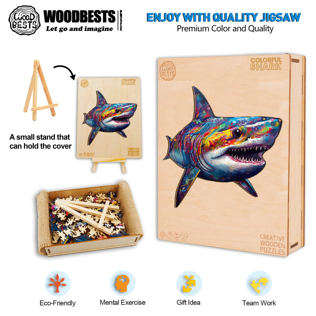 Colorful Shark Wooden Jigsaw Puzzle-Woodbests