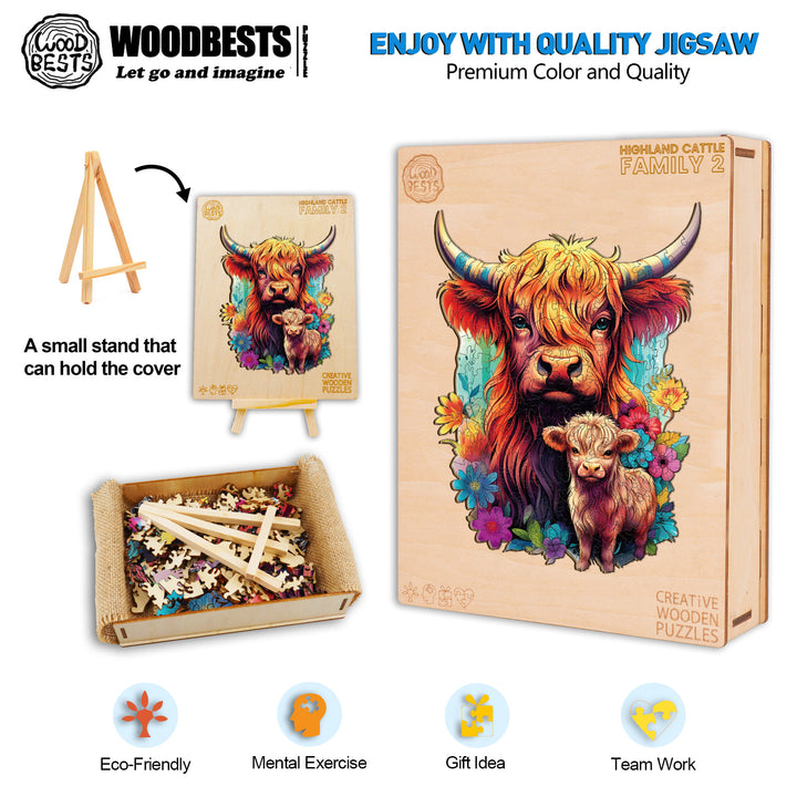 Highland Cattle Family 2 Wooden Jigsaw Puzzle-Woodbests