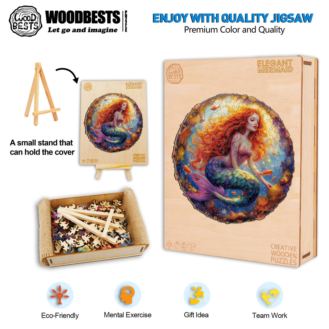 Elegant Mermaid Wooden Jigsaw Puzzle-Woodbests