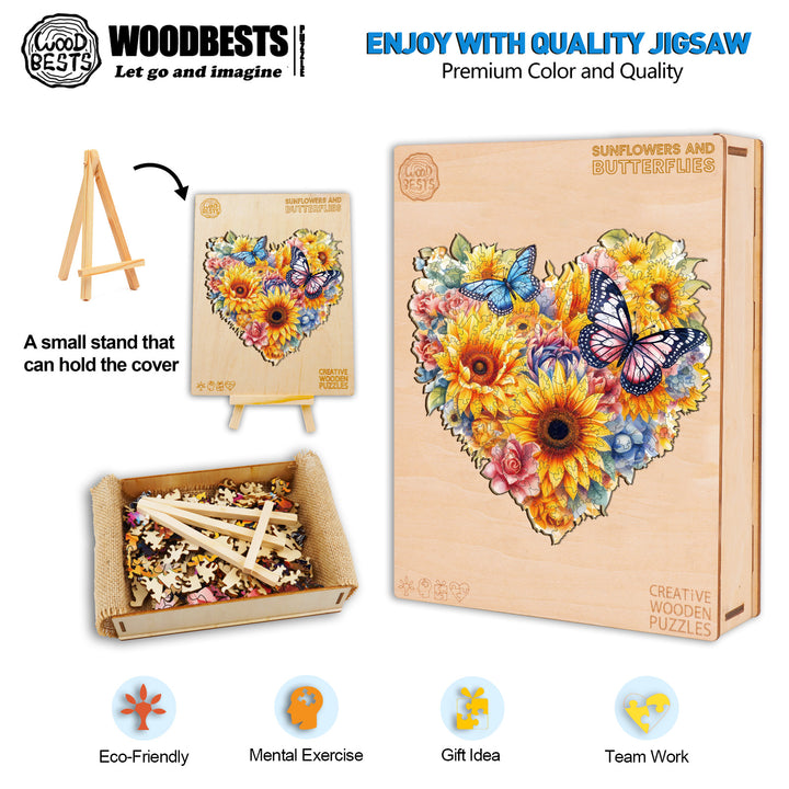 Sunflowers And Butterflies Wooden Jigsaw Puzzle-Woodbests
