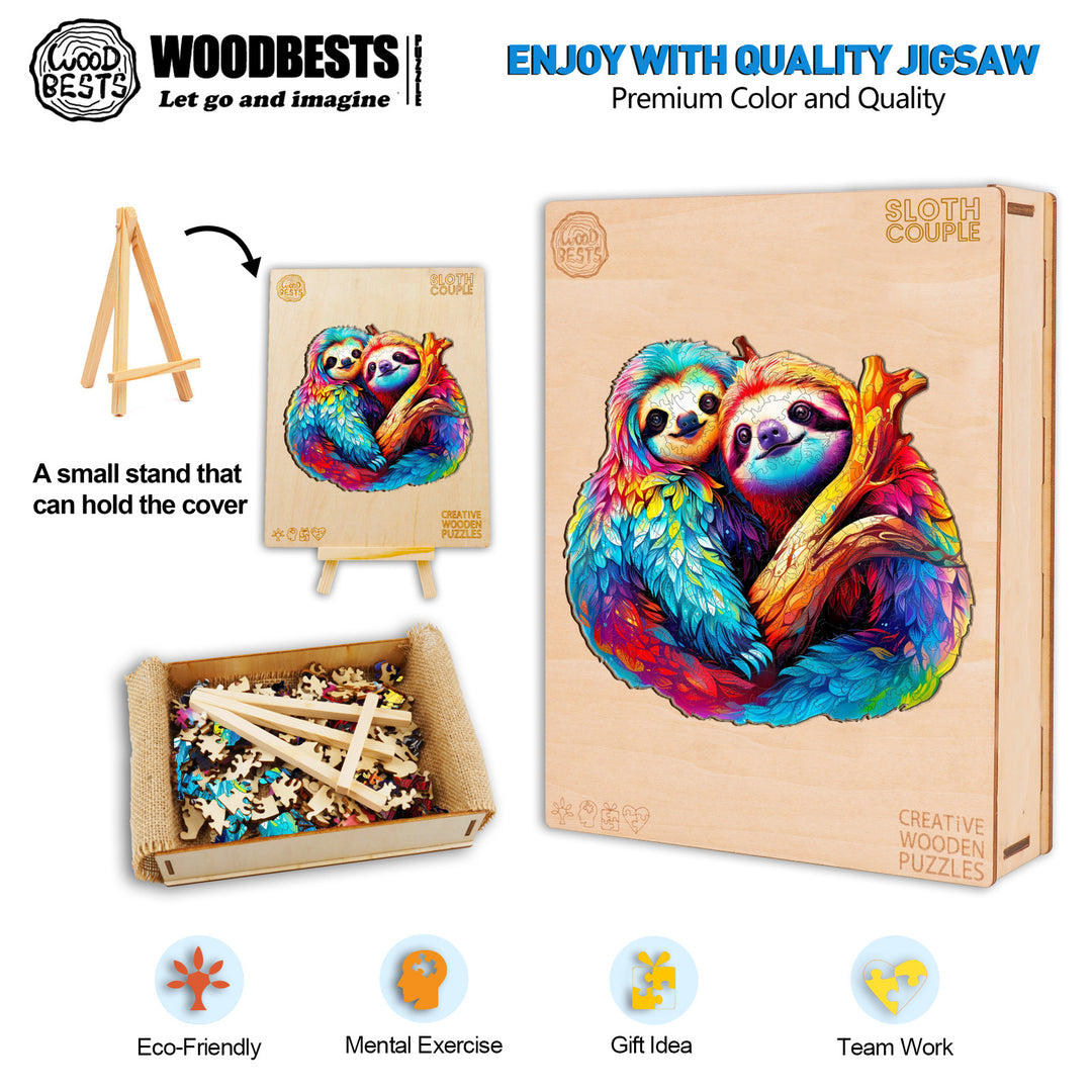 Sloth Couple Wooden Jigsaw Puzzle-Woodbests