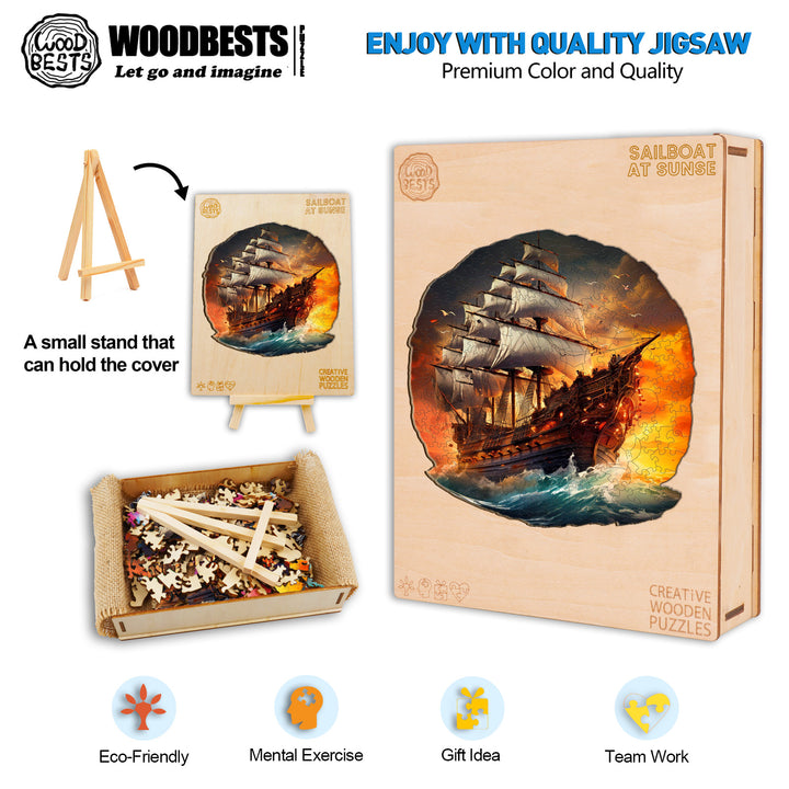 Sailboat At Sunse Wooden Jigsaw Puzzle-Woodbests