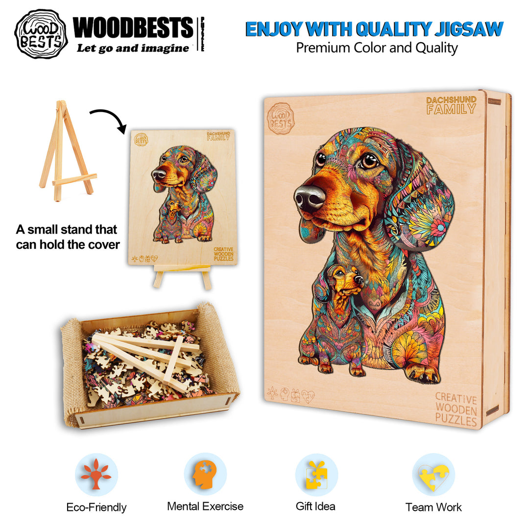 Dachshund Family Wooden Jigsaw Puzzle-Woodbests