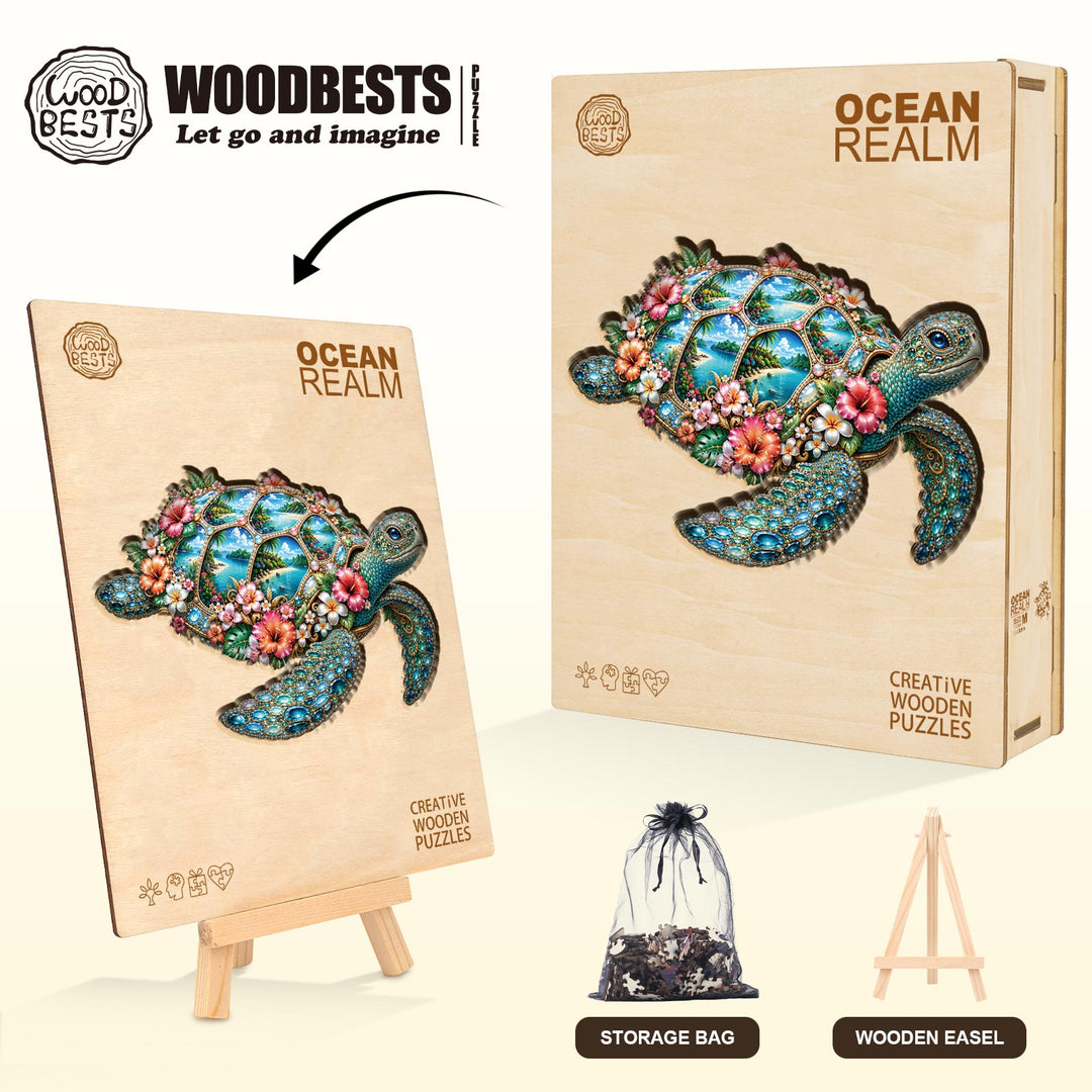 Gemstone Sea Turtle  Wooden Jigsaw Puzzle