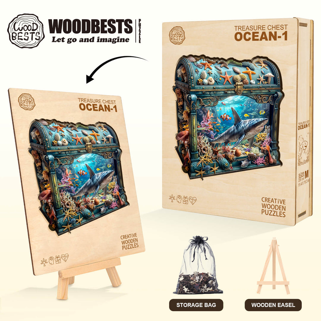 3D Treasure Chest Ocean-1 Wooden Jigsaw Puzzle