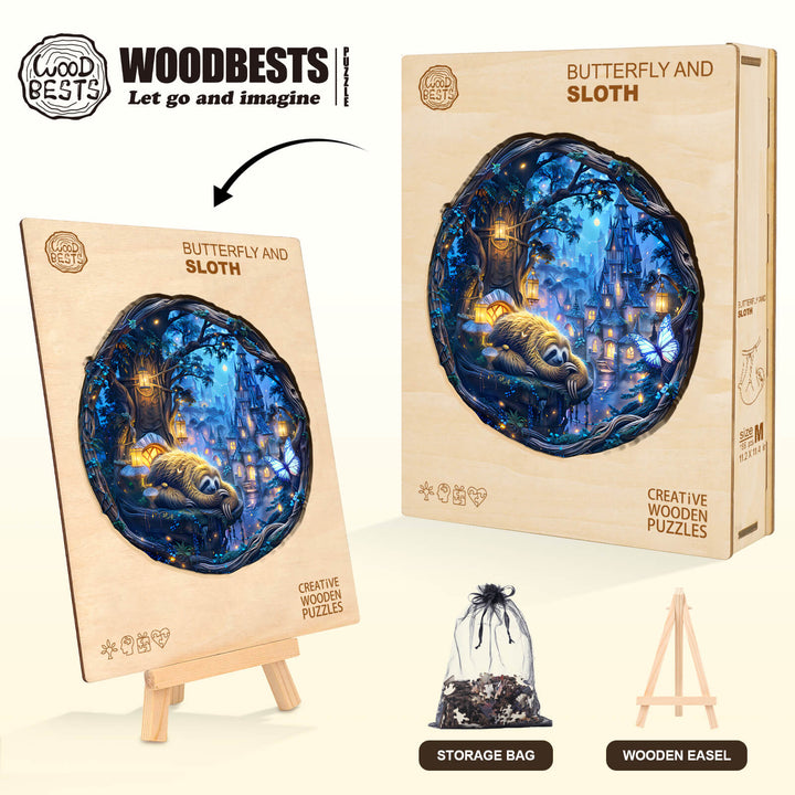 Butterfly and Sloth Wooden Jigsaw Puzzle