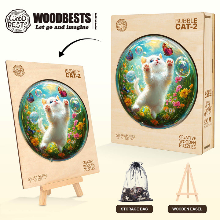Bubble Cat-2 Wooden Jigsaw Puzzle