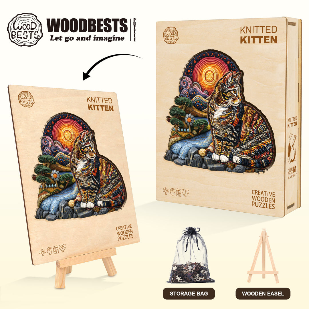 knitted kitten Wooden Jigsaw Puzzle