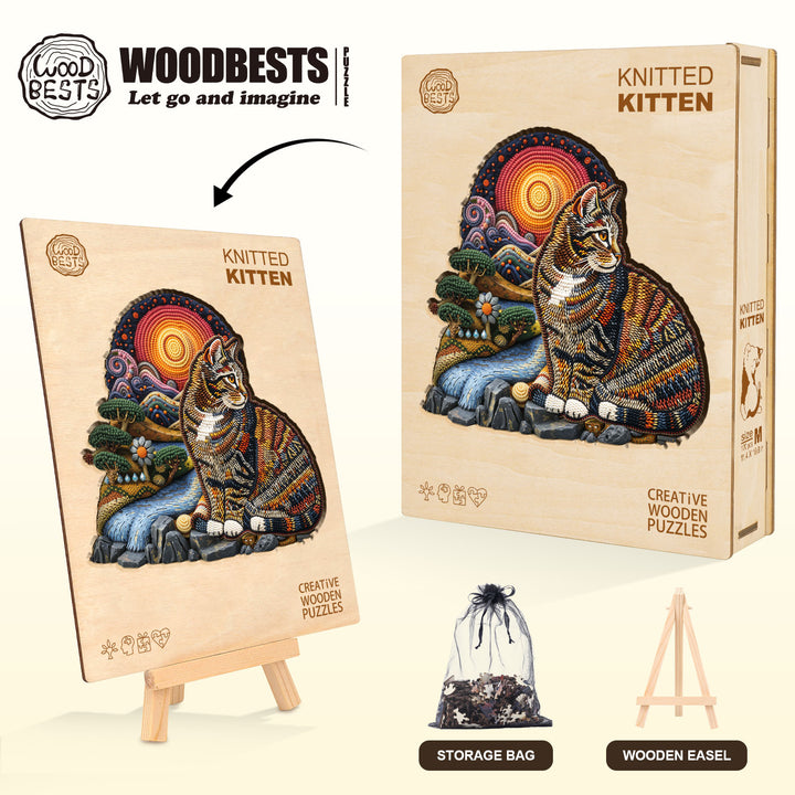 knitted kitten Wooden Jigsaw Puzzle