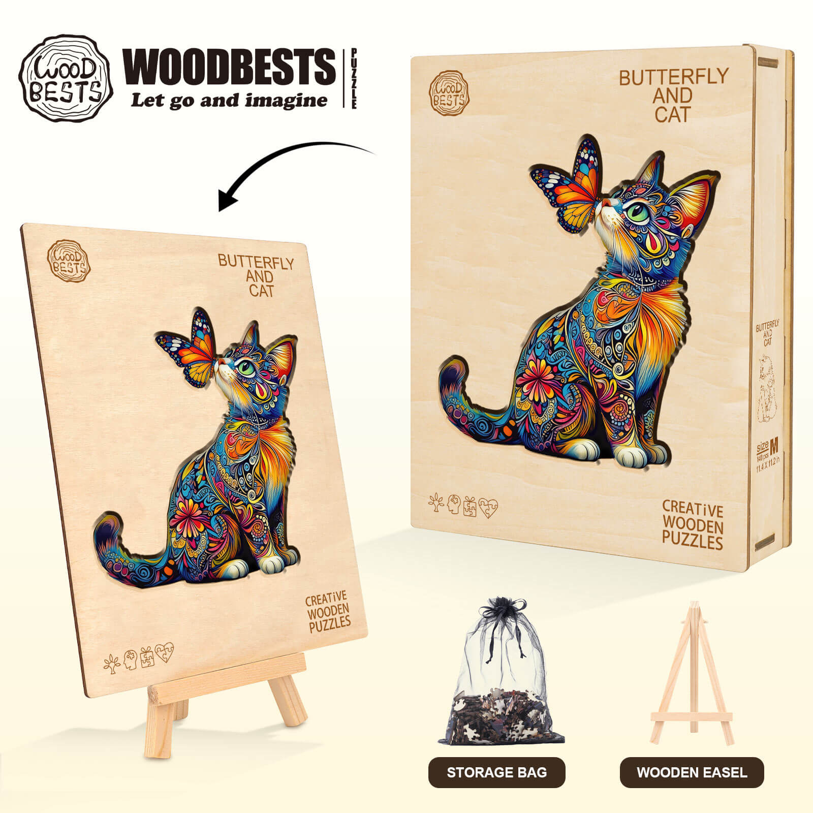 Butterfly and Cat Wooden Jigsaw Puzzle