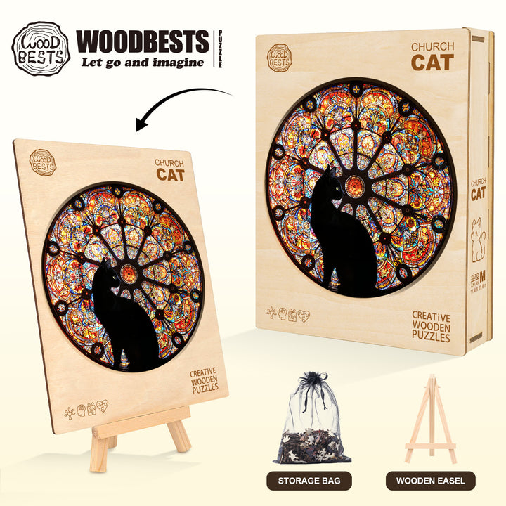 church cat Wooden Jigsaw Puzzle