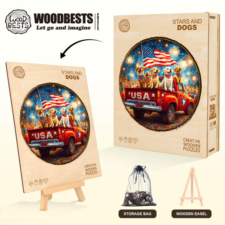 Stars and Dogs Wooden Jigsaw Puzzle
