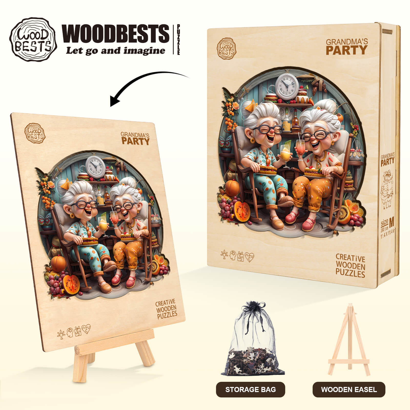 Grandma's Party wooden jigsaw puzzle featuring cheerful grandmas, perfect for enhancing focus and enjoyment through engaging gameplay.