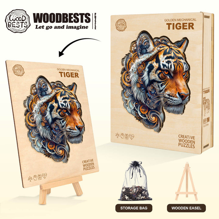 Rompecabezas de madera mecánico tigre dorado