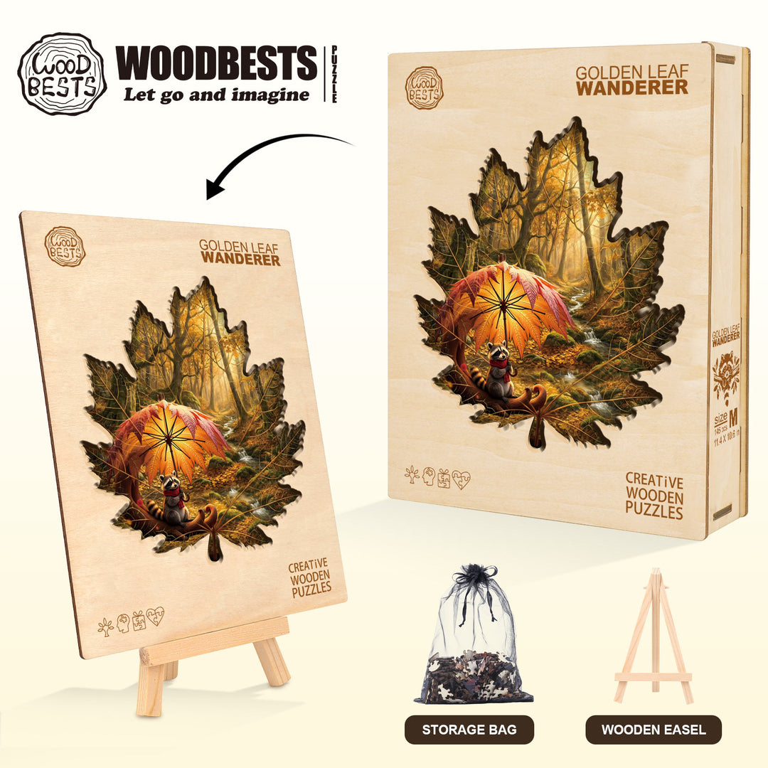 Golden Leaf Wanderer Wooden Jigsaw Puzzle