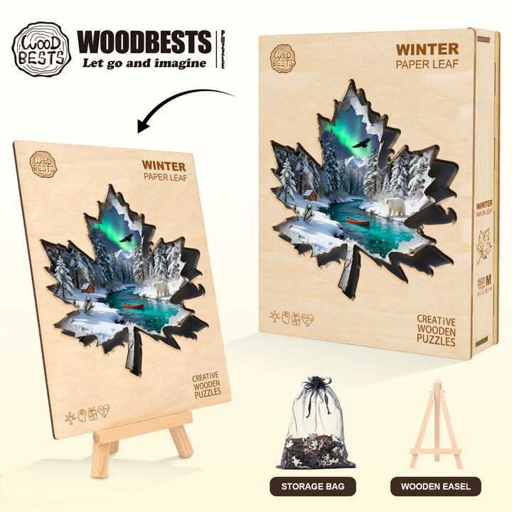 Winter Paper Leaf Wooden Jigsaw Puzzle