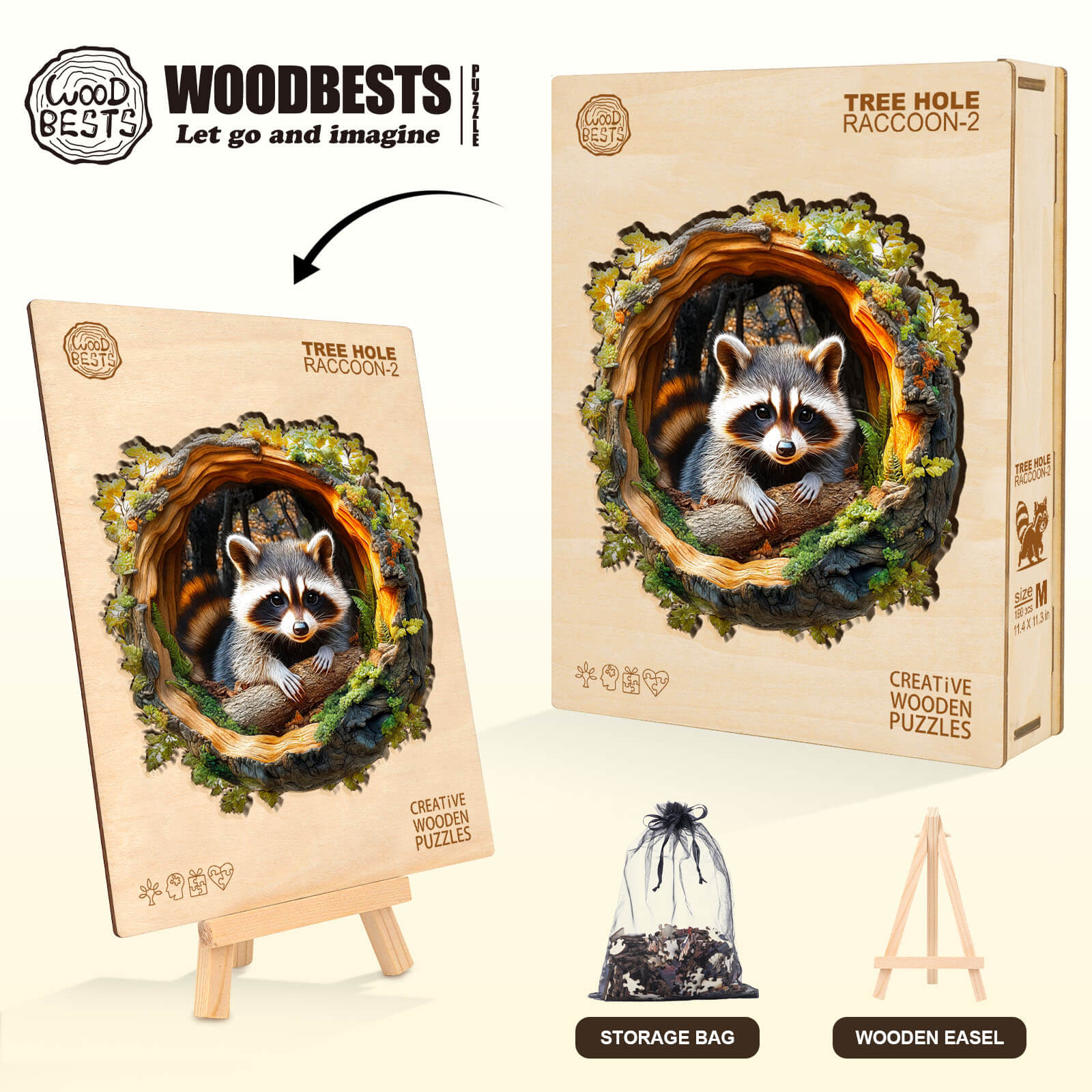 Puzzle en bois 3D Raton laveur Trou d'arbre-2