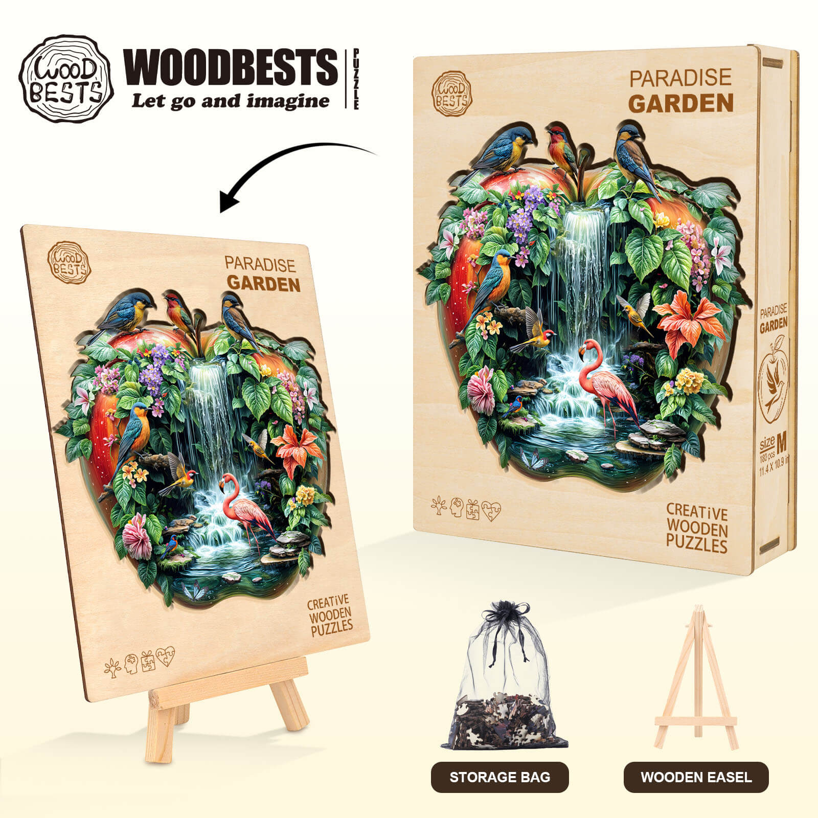 Paradise Garden Wooden Jigsaw Puzzle featuring colorful birds and lush greenery, perfect for enhancing focus and mental skills.